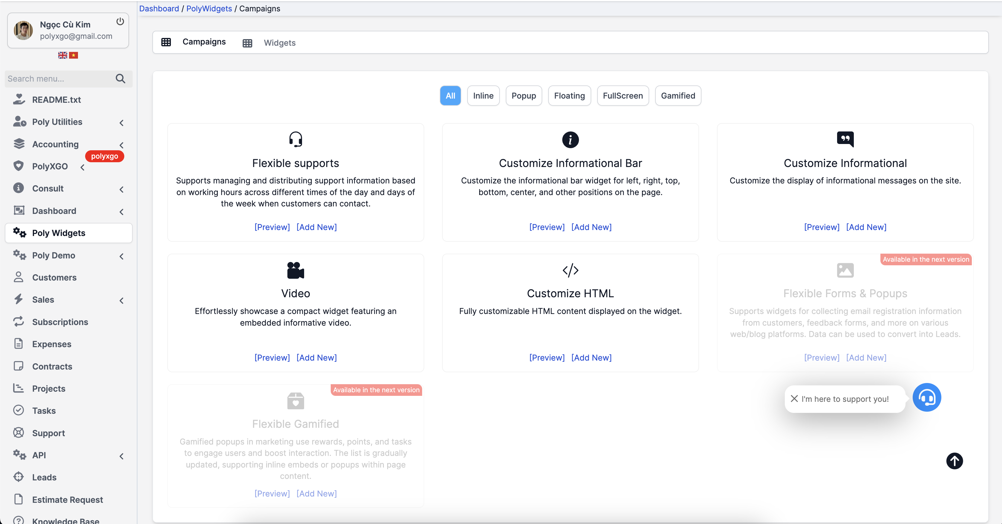 PolyWidgets for PerfexCRM